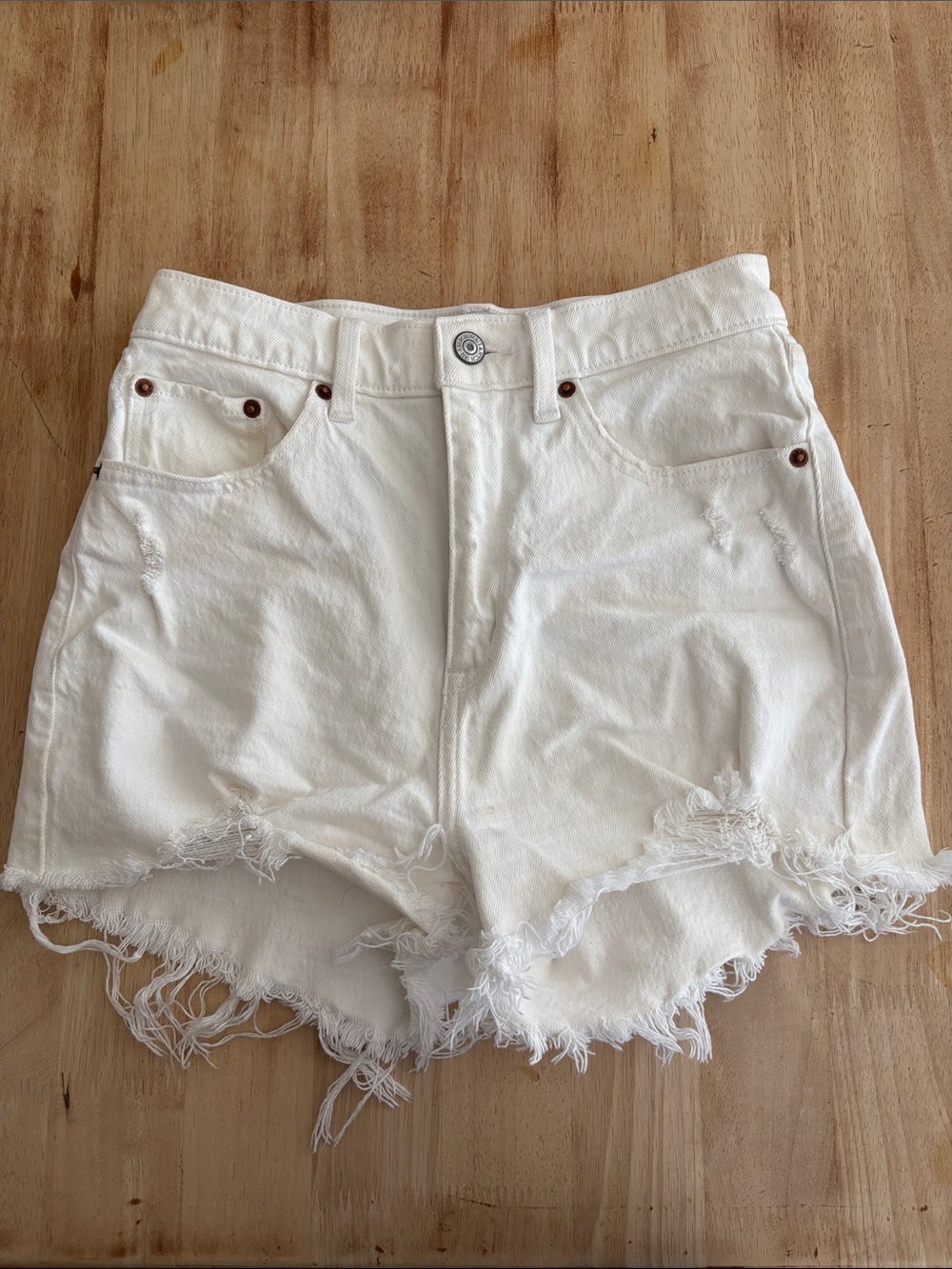 Abercrombie & Fitch White High-Rise Distressed Denim Shorts